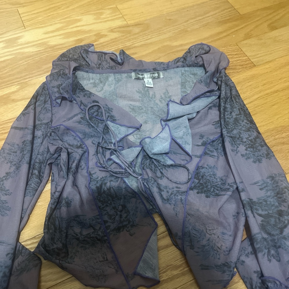 Purple sheer whimseygoth fairycore front tie corset top with ruffles blouse - Picture 4 of 4
